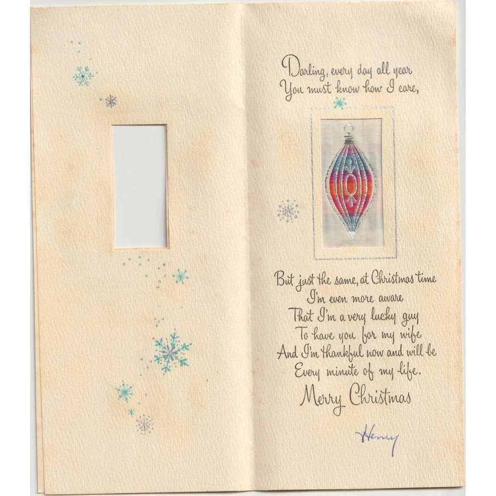 Vintage Hallmark Christmas Card To My Wife Tapestry Artfloss Ornament Die Cut